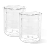 Kuber Industries 12 Pcs Waved Shape Glasses | Double Walled Borosilicate Glass | High Thermal Resistance | Microwave & Dishwasher Safe | 200 ML | Pack of 6 | Transparent
